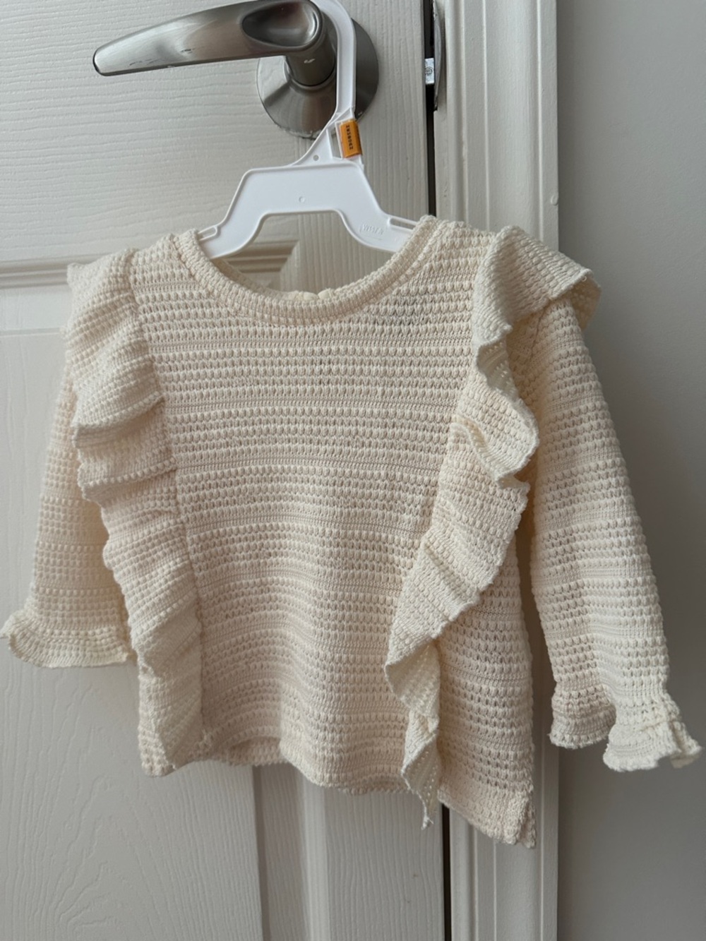 Splendid Cream Crochet Ruffle Long-Sleeve Top